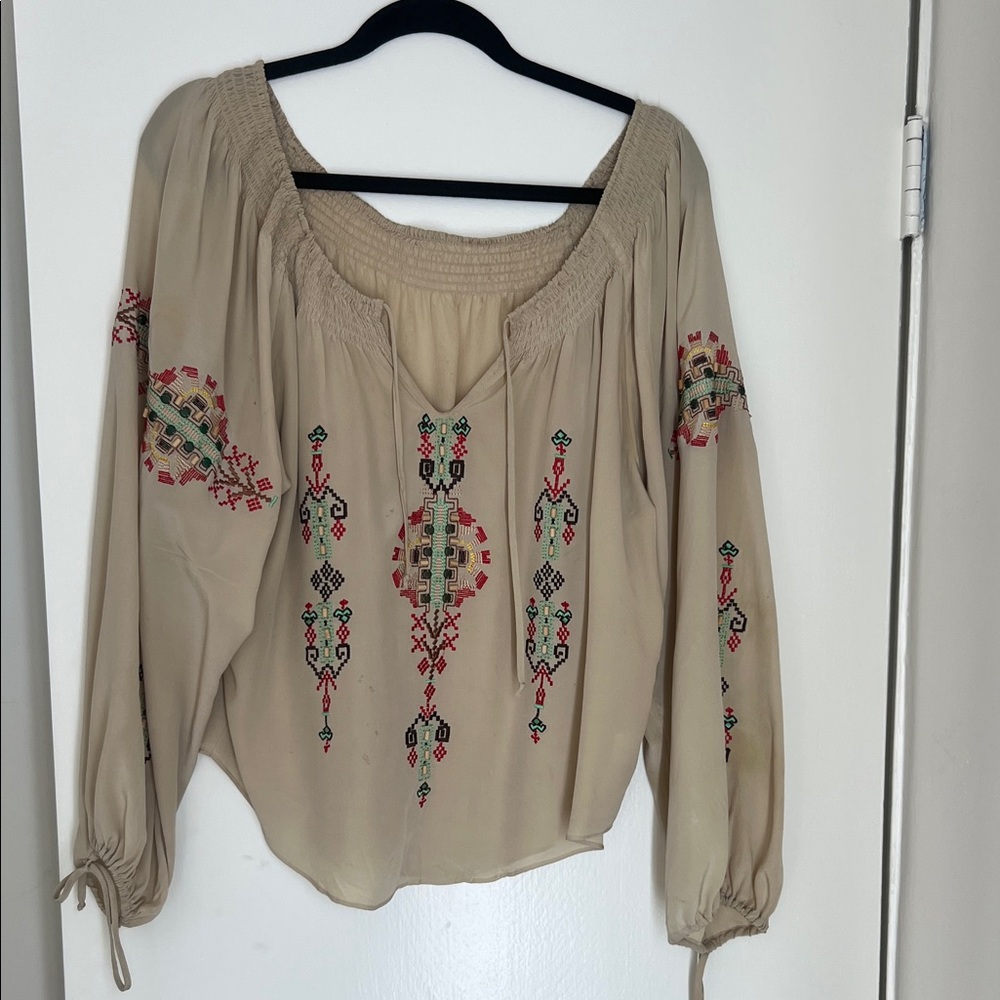 Embroidered Beige Women's Top